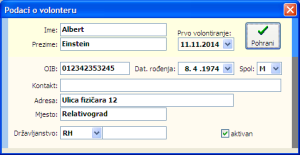 Unos podataka o volonteru