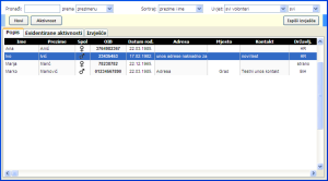 Sučelje za pregled popisa evidentiranih volontera