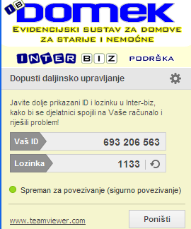 Sučelje DOMEK - TeamViewer za udaljenu podršku